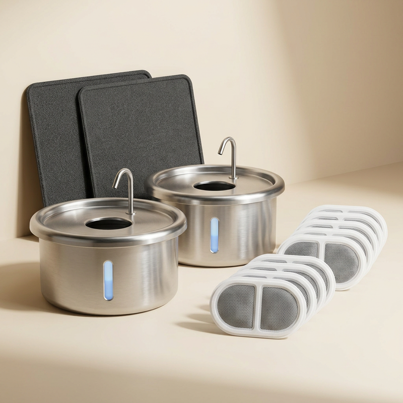 Wireless Complete Duo Pack: 2 cordless fountains, 2 AntiSplash mats and a 12-pack of filters