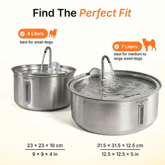 Find the perfect fit: 4 liters for small dogs, 7 liters for medium to large dogs