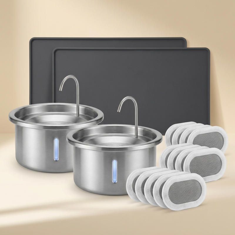 Complete Duo Pack: 2 fountains, 2 AntiSplash mats and a 12-pack of filters