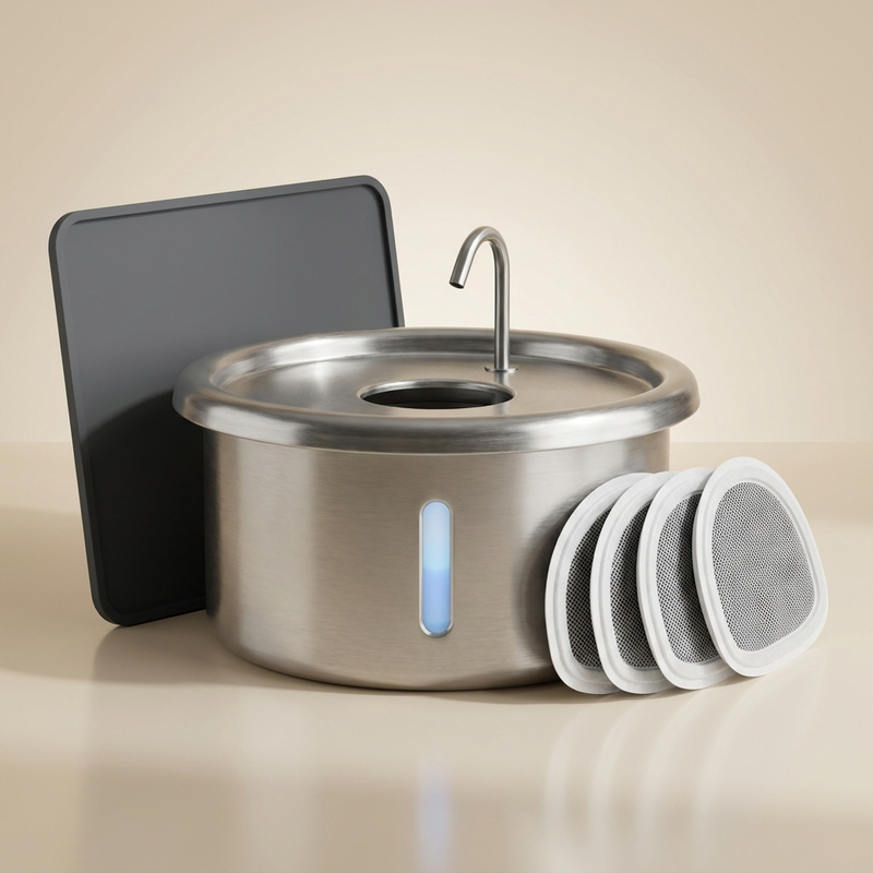 Wireless Care Bundle: cordless fountain, 4-pack filters and AntiSplash mat