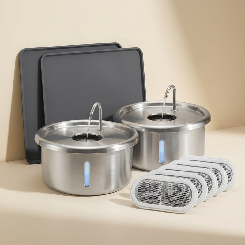 Wireless Family Bundle: 2 cordless fountains, 2 AntiSplash mats and an 8-pack of filters